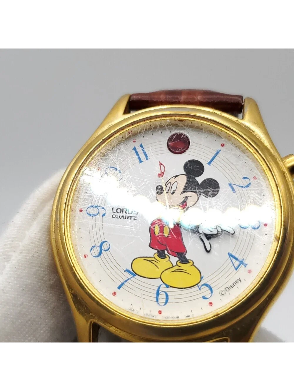Vintage Lorus Mens Watch 36mm Mickey Mouse Musical Leather V52F-0A10 New Battery